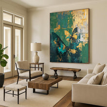 Load image into Gallery viewer, Green &amp; Gold Butterfly Abstract Painting, Ideal for Bohemian Living Room &amp; Nature - Inspired Bedroom LargeART1883
