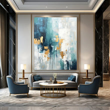 Load image into Gallery viewer, Teal and Gold Abstract Drip Acrylic Art, Great for Spa &amp; Creative Studio LargeART1039
