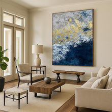 Load image into Gallery viewer, “Blue, White and Gold Abstract” - Luxe Abstract Art on Canvas DKH1549
