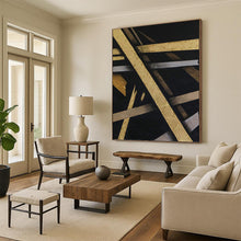 Load image into Gallery viewer, “Gilded Geometry” - Black, Gold, and Silver Abstract Art, Abstract Painting on Canvas DKH1094
