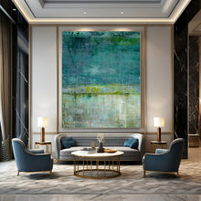 Load image into Gallery viewer, Large - Scale Hand - painted Teal &amp; Green Textured Layers Acrylic Art for Nature - Loving Offices LargeART0182
