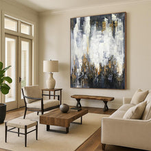 Load image into Gallery viewer, Oversized Gray - Gold Abstract Cityscape Acrylic for Sophisticated Hallway LargeART0299
