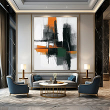 Load image into Gallery viewer, Orange, Gray &amp; Green Urban Abstract Canvas Painting, Ideal for Modern Office &amp; Industrial - Chic Loft LargeART1244

