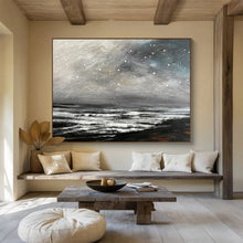 Load image into Gallery viewer, Snowy Starry Ocean Abstract Painting for Winter - Themed Home &amp; Cosy Fireplace Nook DKH109
