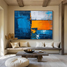 Load image into Gallery viewer, Bold Blue and Orange Geometric Abstract Painting for Modern Office &amp; Urban Art Gallery DKH273
