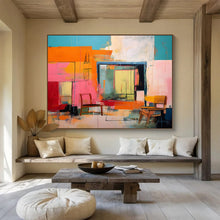Load image into Gallery viewer, Color - Blocked Interior Abstract Painting on Canvas - “Vibrant Rooms” DKH639
