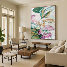 Load image into Gallery viewer, Green &amp; Pink Floral Abstract Painting, Perfect for Romantic Bedroom &amp; Floral - Themed Café LargeART1851
