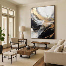 Load image into Gallery viewer, Black - White - Gold Swirl Art for Modern Penthouse &amp; Art Gallery LargeART0847
