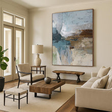 Load image into Gallery viewer, “Blue - Brown Abstract Textures” Abstract Painting on Canvas, Rustic Modern Decor DKH1012
