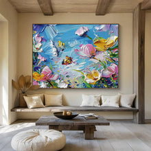 Load image into Gallery viewer, Impasto Flower “Bee - Kissed Blooms” Painting on Canvas, Textured Floral Art DKH834
