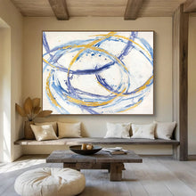 Load image into Gallery viewer, Circle Art “Blue - Gold Dance” Painting on Canvas, Dynamic Abstract Decor DKH847
