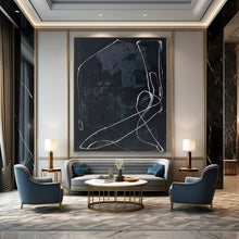 Load image into Gallery viewer, Grand Hand - painted White Lines on Black Textured Art for Modern Studios LargeART0161
