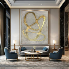 Load image into Gallery viewer, Gold Curves on Gray Abstract Canvas Painting, Nice for Modern Penthouse &amp; Chic Boutique LargeART1098
