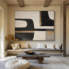 Load image into Gallery viewer, Hand - painted Black, White, and Gold Geometric Shapes Acrylic Art for Luxurious Dining Room Accents LargeART1734

