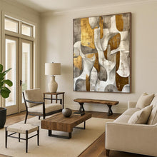 Load image into Gallery viewer, “Gold, Grey and White Abstract Forms” - Modern Abstract Acrylic, Ideal for Luxury Living Room and Corporate Office DTP011
