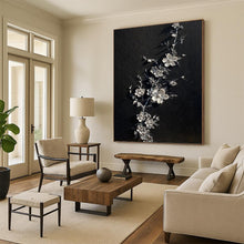 Load image into Gallery viewer, “Silver Floral on Black” - Decorative Abstract Art on Canvas DKH1543
