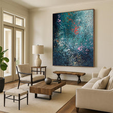 Load image into Gallery viewer, Hand - painted Oversized Teal - Toned Textured Abstract Acrylic Art for Calm Bedrooms LargeART0002
