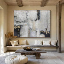 Load image into Gallery viewer, Gray - Toned Geometric Abstract Painting On Canvas with Gold Accents DKH351
