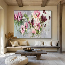 Load image into Gallery viewer, Hand - painted Large - scale Pink and Purple Flower Bouquet Acrylic Art for Elegant Dining Spaces LargeART1764
