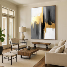Load image into Gallery viewer, “Monochrome Gold Clash” – Gray, Black, White &amp; Gold Abstract Acrylic with Bold Textures DTP076
