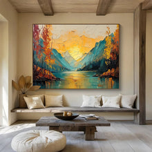 Load image into Gallery viewer, Mountain Sunset “Golden Reflections” Painting on Canvas, Breathtaking Landscape Art DKH907
