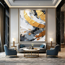 Load image into Gallery viewer, Black, White, and Gold Abstract Swirls Canvas Painting, Perfect for Industrial - Chic Loft &amp; Art - Forward Gallery LargeART1243
