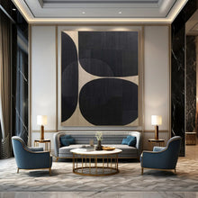 Load image into Gallery viewer, Black &amp; Beige Circular Abstract Painting, Ideal for Modern Office &amp; Minimalist Living Room LargeART1474
