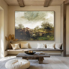 Load image into Gallery viewer, Textured Green Field with Trees Abstract acrylic painting DLZ122
