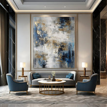 Load image into Gallery viewer, Blue, Gray, and Gold Abstract Canvas Painting, Perfect for Luxury Penthouse Living Room &amp; High - End Art Gallery LargeART1303

