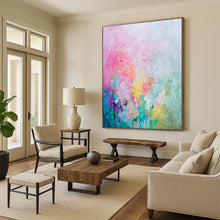 Load image into Gallery viewer, “Pastel Blossom” – Pink, Blue, Yellow &amp; Purple Abstract Acrylic with Textured Flowers DTP070
