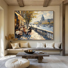 Load image into Gallery viewer, Charming Riverfront Café Abstract Painting on Canvas - “Parisian Afternoon” DKH666
