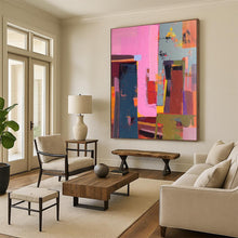 Load image into Gallery viewer, “Pink - Hued Urban” – Color - block Abstract Acrylic with Vibrant City Vibes DTP050
