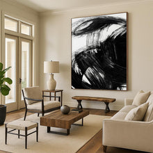 Load image into Gallery viewer, Dynamic Black Ink Swirls – Bold Black Brushstrokes on White Abstract DTP195
