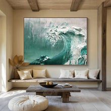 Load image into Gallery viewer, “Turquoise Ocean Wave” - Impasto - Style Abstract Acrylic, Great for Bathroom and Coastal Living Room DLZ232
