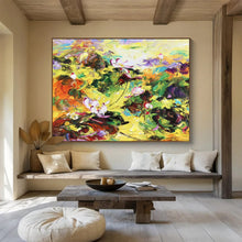 Load image into Gallery viewer, Vibrant Lotus Pond Abstract Painting on Canvas - “Colorful Blooms” DKH635
