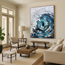 Load image into Gallery viewer, “Textured Blue Ocean Vortex” - Blue, White, Grey Abstract Art on Canvas DKH1295
