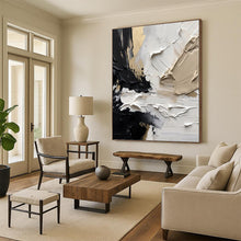 Load image into Gallery viewer, “Black - White - Gold Abstract Textures” Abstract Painting on Canvas, Sophisticated Dining Decor DKH1025

