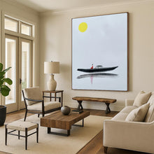 Load image into Gallery viewer, Minimalist Abstract Painting, Black &amp; Yellow, Boat Scene for Living Room &amp; Study LargeART2163
