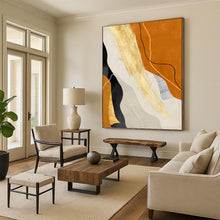 Load image into Gallery viewer, “Orange, Gold &amp; Neutral Curves” - Luxe Abstract Art on Canvas DKH1517
