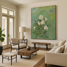 Load image into Gallery viewer, Textured White Rose Abstract on Green, Perfect for Serene Bedroom &amp; Peaceful Meditation Corner LargeART1987
