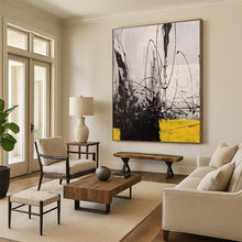 Load image into Gallery viewer, “Ink &amp; Lemon” – Black, White &amp; Yellow Abstract Acrylic with Bold Strokes DTP053
