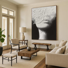 Load image into Gallery viewer, Textured Black - and - White Portrait Painting, Suited for Moody Bedroom &amp; Modern Art Studio LargeART1871

