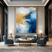 Load image into Gallery viewer, Blue &amp; Gold Abstract Fusion Acrylic Art, Great for Hotel Lobby &amp; Master Bedroom LargeART1009
