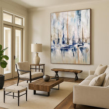 Load image into Gallery viewer, Blue, Gray &amp; Beige Abstract Cityscape, Ideal for Urban - Inspired Living Room &amp; Stylish Office LargeART1959
