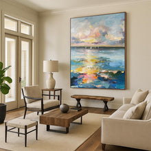Load image into Gallery viewer, Colorful Sailboats on Horizon Abstract Painting, Ideal for Beachfront Home Office &amp; Coastal Guest Room LargeART1896
