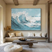 Load image into Gallery viewer, 3D Textured Blue &amp; White Wave Abstract Painting - Perfect for Coastal Bedroom &amp; Nautical Restaurant DKH042
