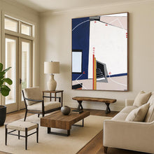 Load image into Gallery viewer, “Geometric Architectural Abstraction” - Blue, White, Red, Grey Abstract Art on Canvas DKH1106
