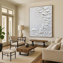 Load image into Gallery viewer, “White Impasto Blooms” – Thick, petal - like white impasto on a textured white background DTP373
