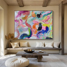 Load image into Gallery viewer, Vibrant Curved Abstract Painting with Pink, Purple, and Orange for Modern Bedroom &amp; Creative Studio DKH292
