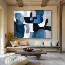 Load image into Gallery viewer, Hand - painted Blue and Gray Abstract Forms Acrylic Art for Calming Bedroom Retreats LargeART1713

